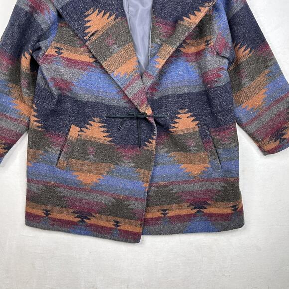 Andrea Marin Coat Womens Large Multicolor Hooded Wool Blend Aztec Boho Southwest - Picture 3 of 15